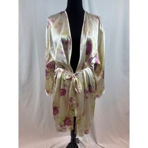 Oscar de la Renta Pink Label Satin Floral Robe Kimono Style Tie‎ Waist Lace